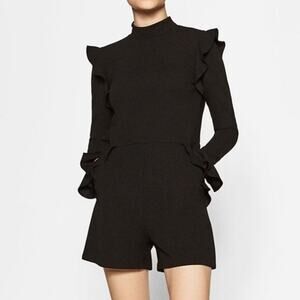 Zara Black Ruffle Long Sleeve Romper